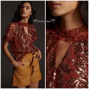 NWT, Anthropologie, Cut-Out Sequined Blouse